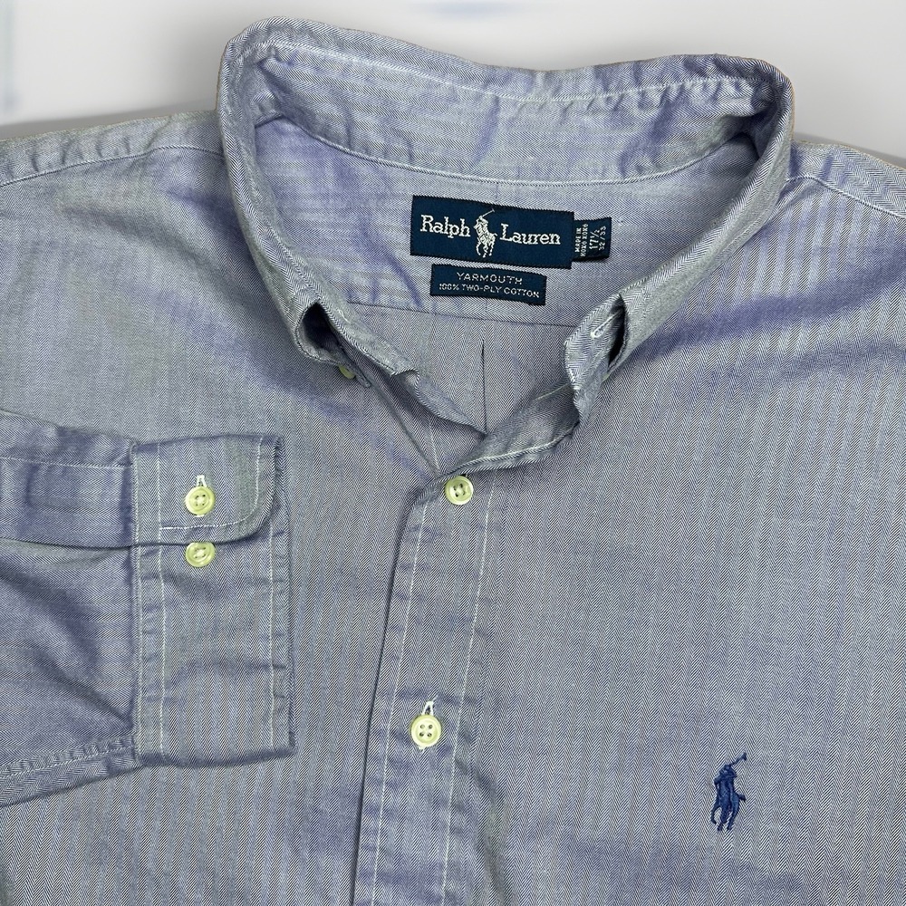 Vintage Polo Ralph Lauren Shirt Mens 2XL 17.5 Blue Chambray Yarmouth Oxford OCBD